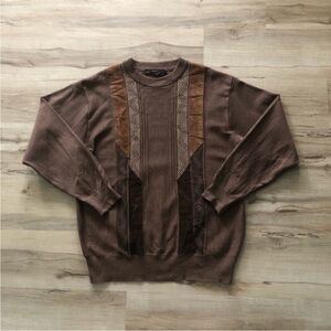 Sergio Louis Italy Wool Blend Men's Brown Sweater with Geometric Patterns
